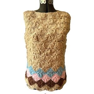 Vintage Crocheted Sleeveless Sweater, Handmade Crocheted Sweater Vest, Chunky